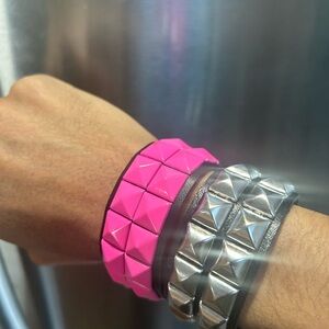 2 PCs Pink and Silver faux leather Gothic studded Punk Bracelets